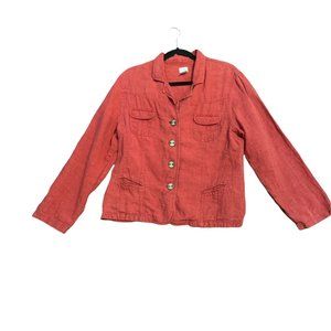 J Jill Womens 100% Linen Lightweight Jacket 3 Button Blazer Size Large Petite